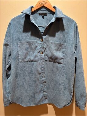 Kendall & Kylie Washed Light Blue Button-Up Shirt